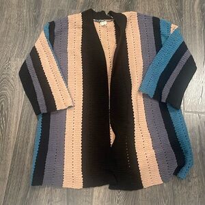 POL striped chenille open front duster sweater